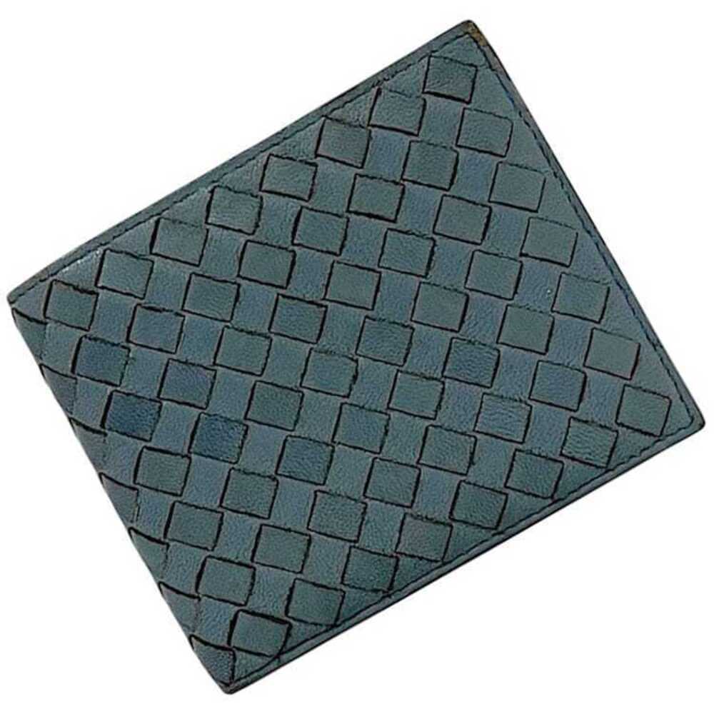 Bottega Veneta Bifold Wallet Intrecciato Folding Leather Compact Coin Blue Gray